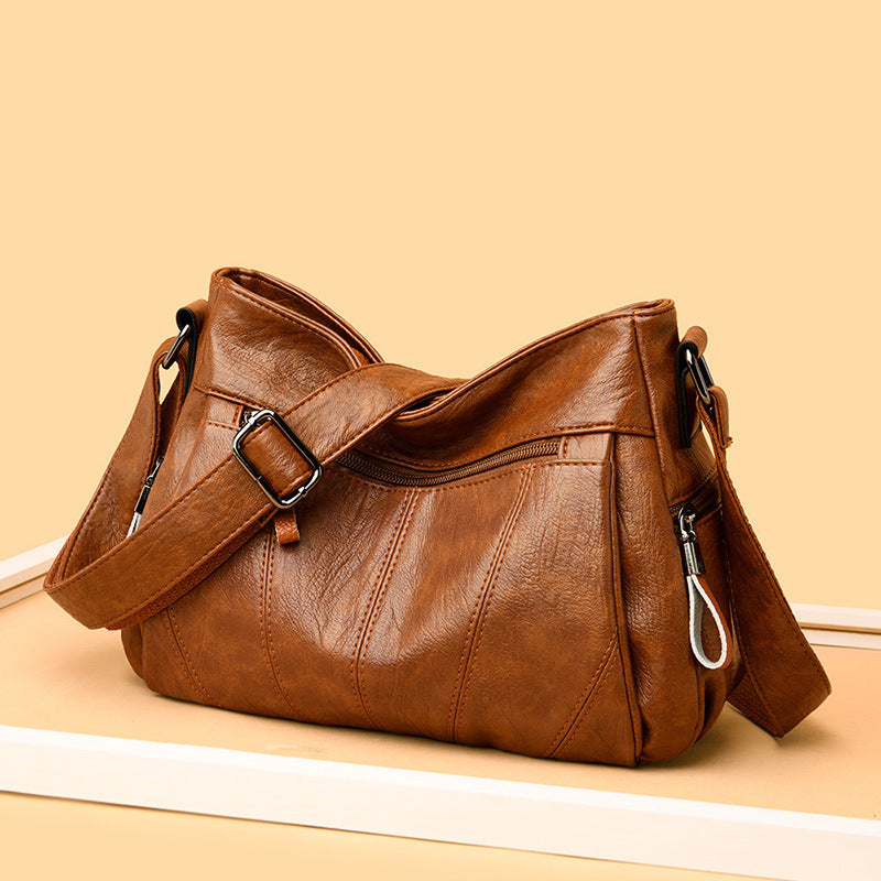Women's Washed Soft Leather Multifunctional Large Capacity Women's Messenger Bag