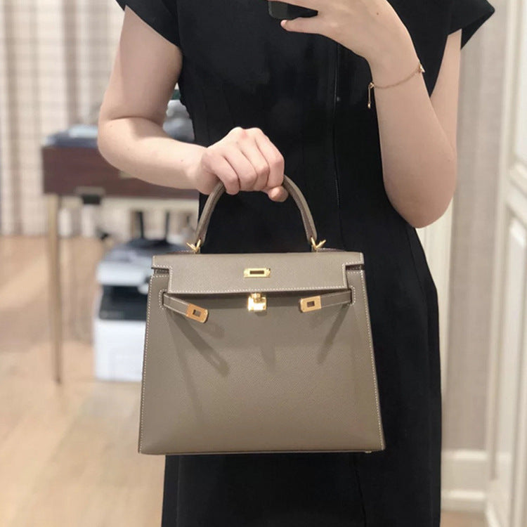 Palm Print Genuine Leather Kelly Second Generation Trendy High Women's Handbag