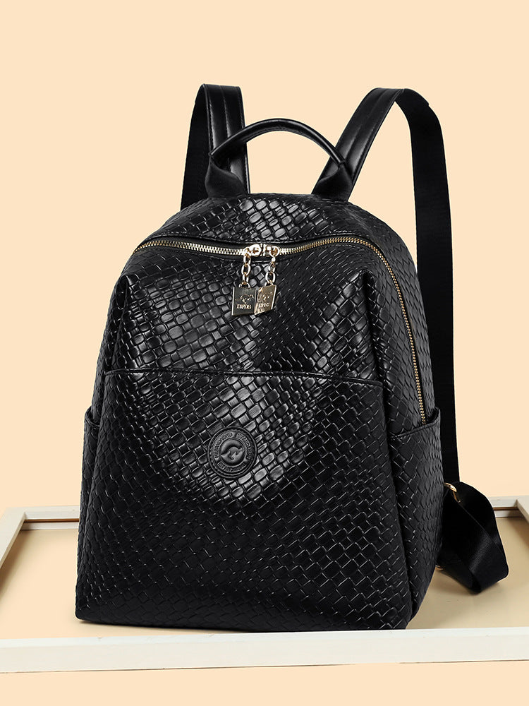 Women's Large Capacity Commuter Weaving Soft Leather Women's Backpack