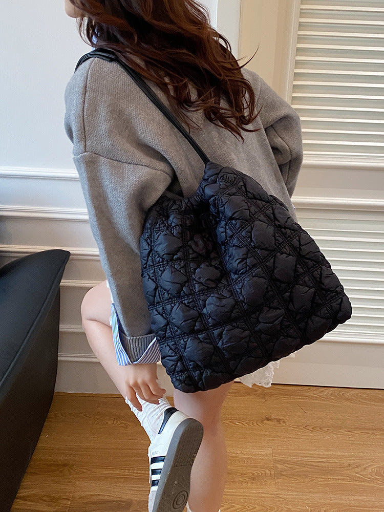Women's Capacity Totes Niche Pleated Cloud Puff Rhombus Shoulder Bags