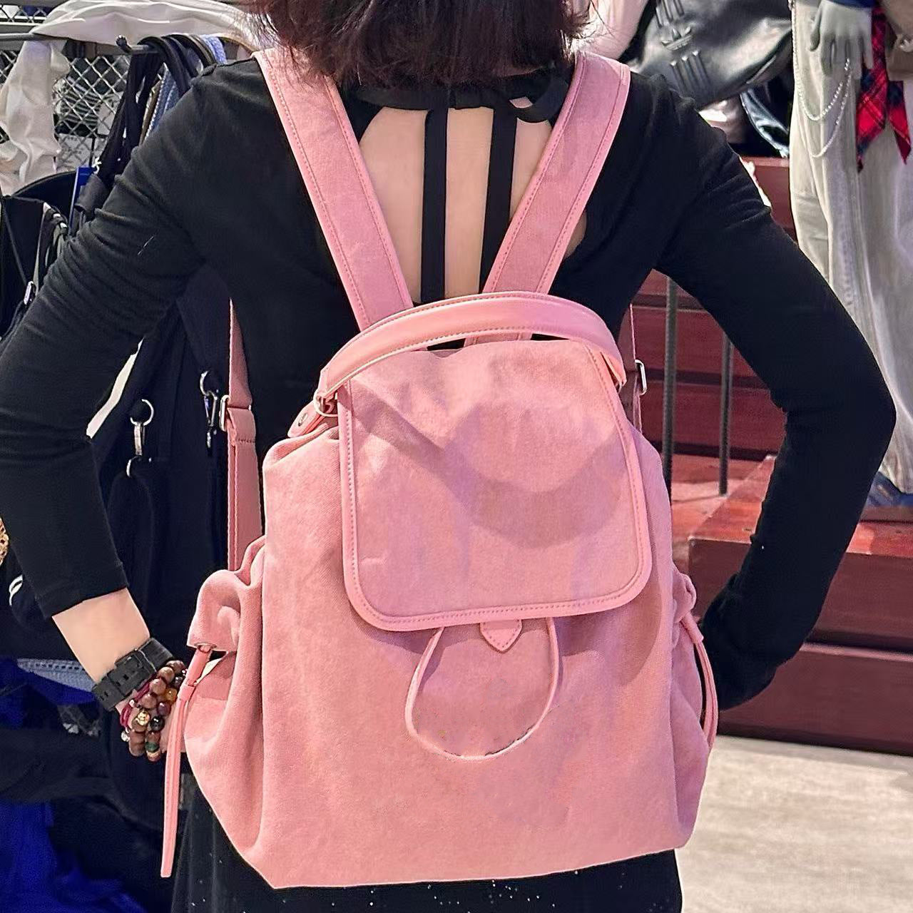Women's Adi Clover Fashion Commuter Stringed Pearls Canvas Backpacks