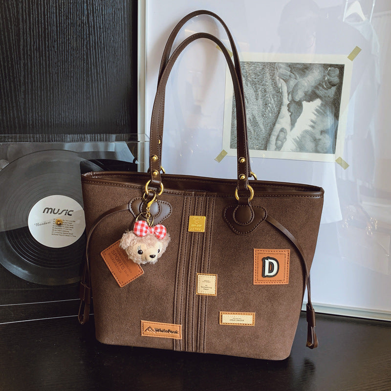 Women's Commuter Retro Dull Polish Korean Bear Cute Large Tote Bag