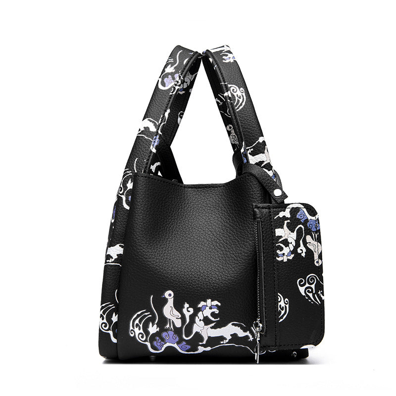 Women's Capacity Commuter Design Sense National Style Printing Bucket Bag