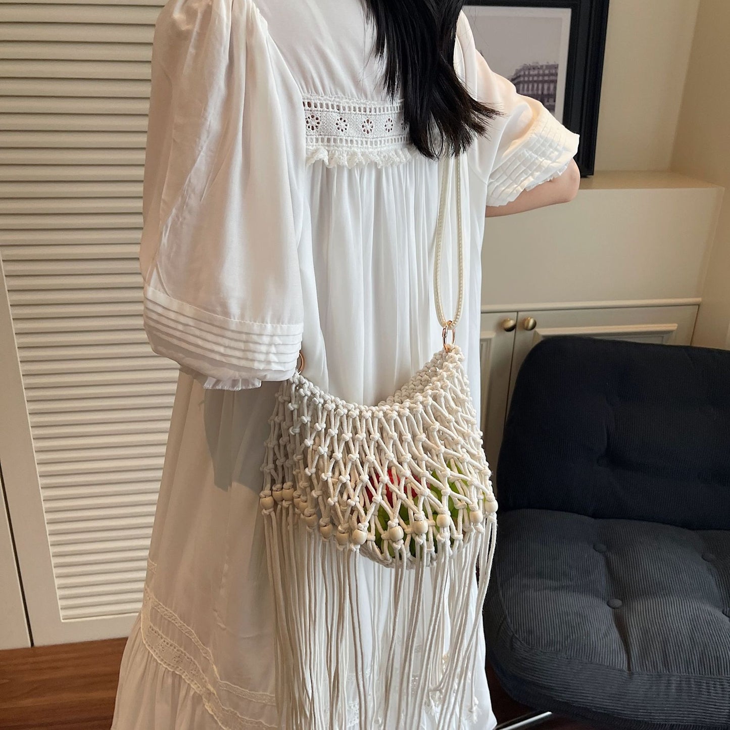 Fashion Cotton Handmade Tassel Woven Fresh Phone Bags