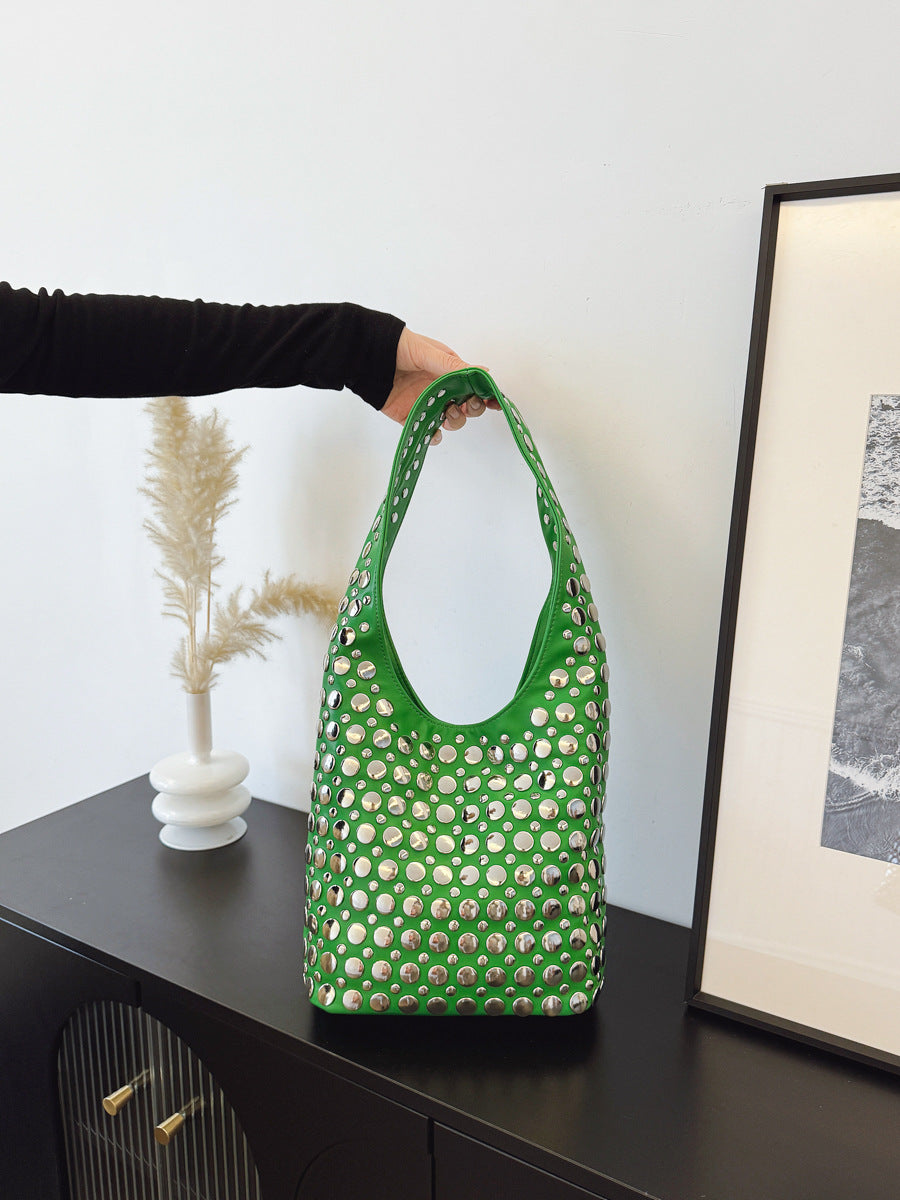 Beautiful Women's Underarm Punk Rivet Inlaid Tote Bag