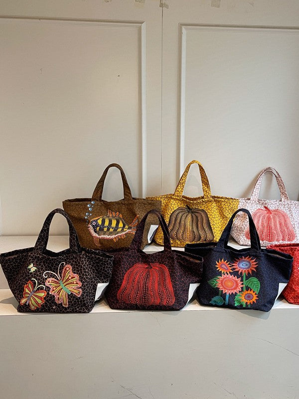 Embroidered Nylon Portable Large Capacity Shopping Versatile Tote Bag