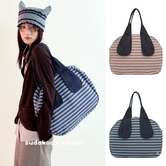 Vintage Stripe Stitching Contrast Color Canvas Bags