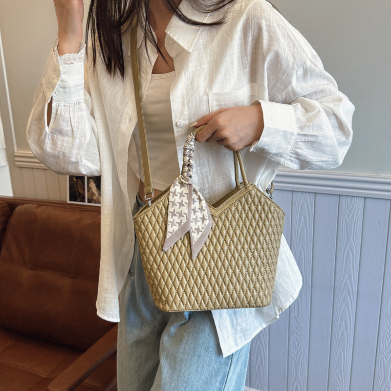 Women's Woven Pattern Mori Cute Trendy Design Bucket Bag