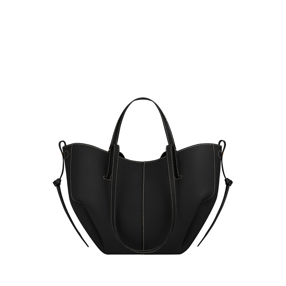 Women's French Wings Style Cowhide Large Capacity Totes Pleated Portable Bags