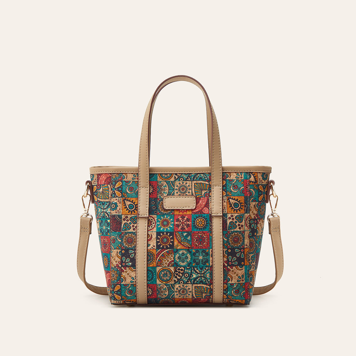 Women's Retro Ethnic Print Large Capacity Portable Commuter Cork Women's Handbag