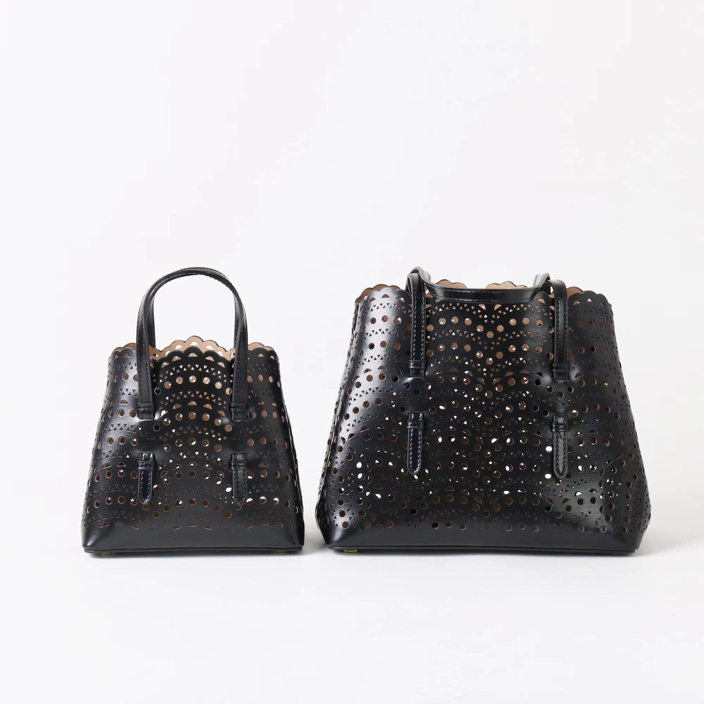 Women's Cowhide Wave Hollow Carved Vegetable Basket Genuine Bags