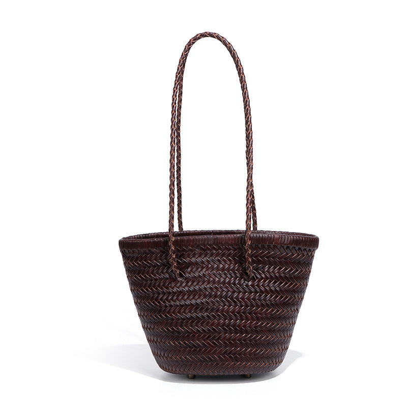 Women's Fashionable Vegetable Basket Cowhide Leather Trendy Woven French Minority Bags