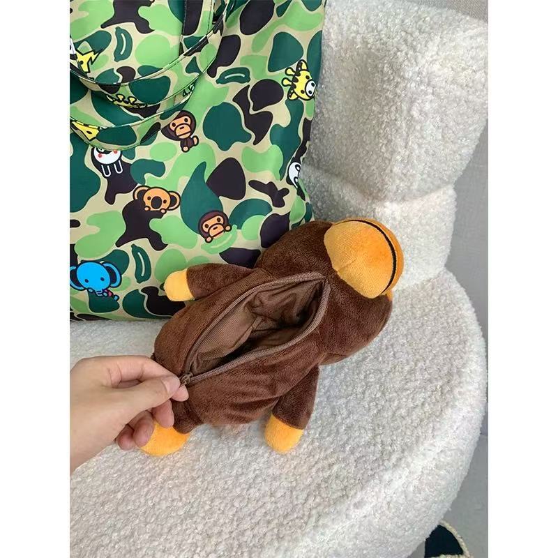 Classic Blue Green Camouflage Little Monkey Cartoon Doll Women's Handbag