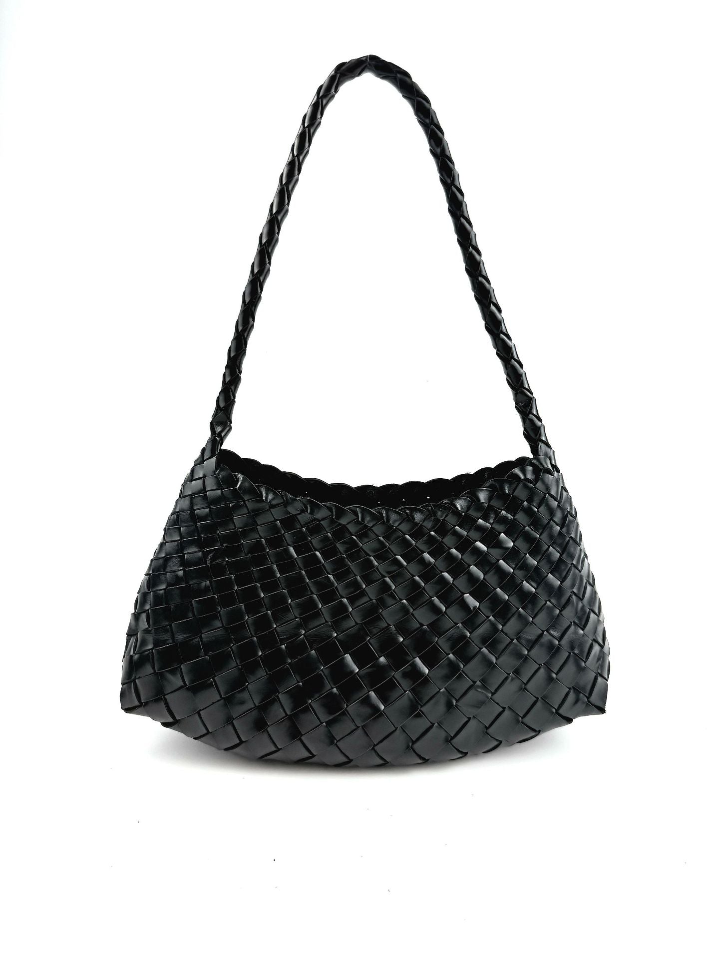 French Woven Vegetable Basket Imported First Layer Cowhide Underarm Bag