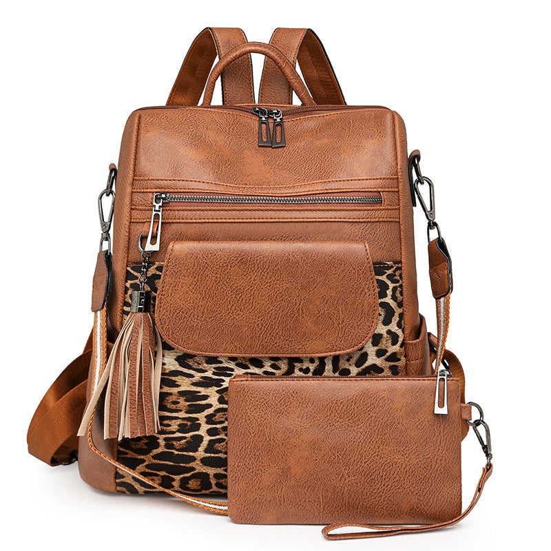 Women's Cute Vintage Leopard Print Fashion Large Women's Backpack