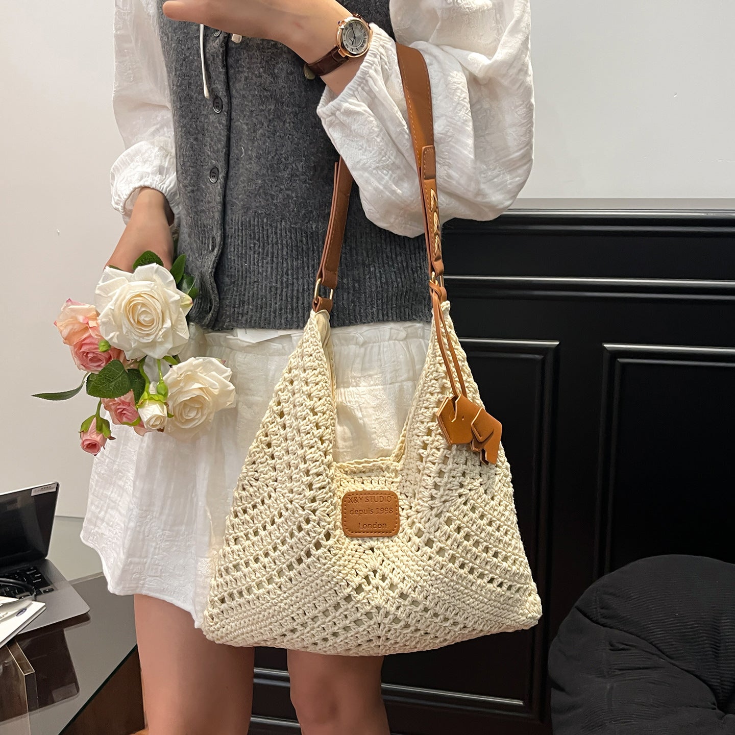 Spring Idle Style Woven Leisure Vacation Underarm Large Bags
