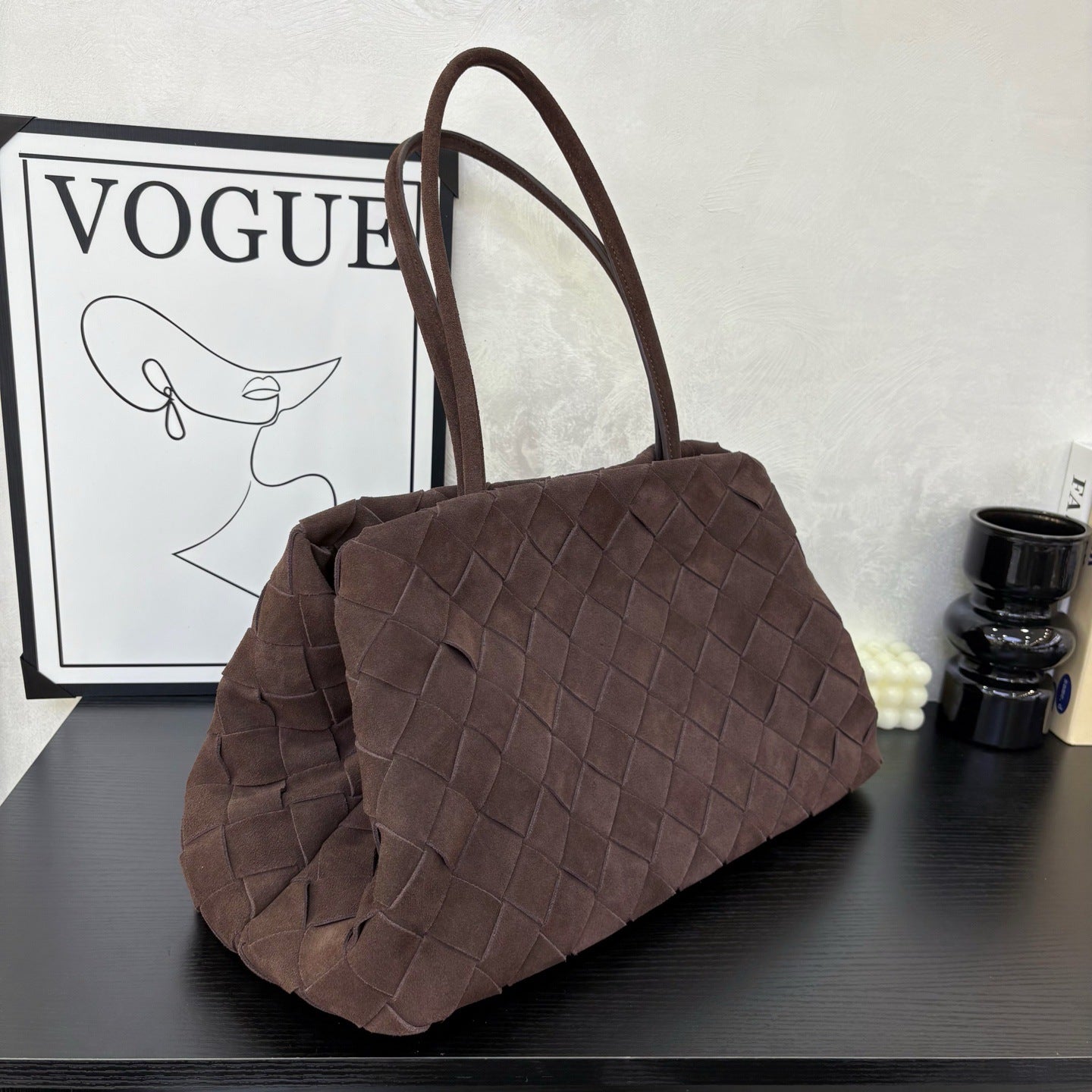 Women's Cowhide Woven Boston Retro Simple Large Bags