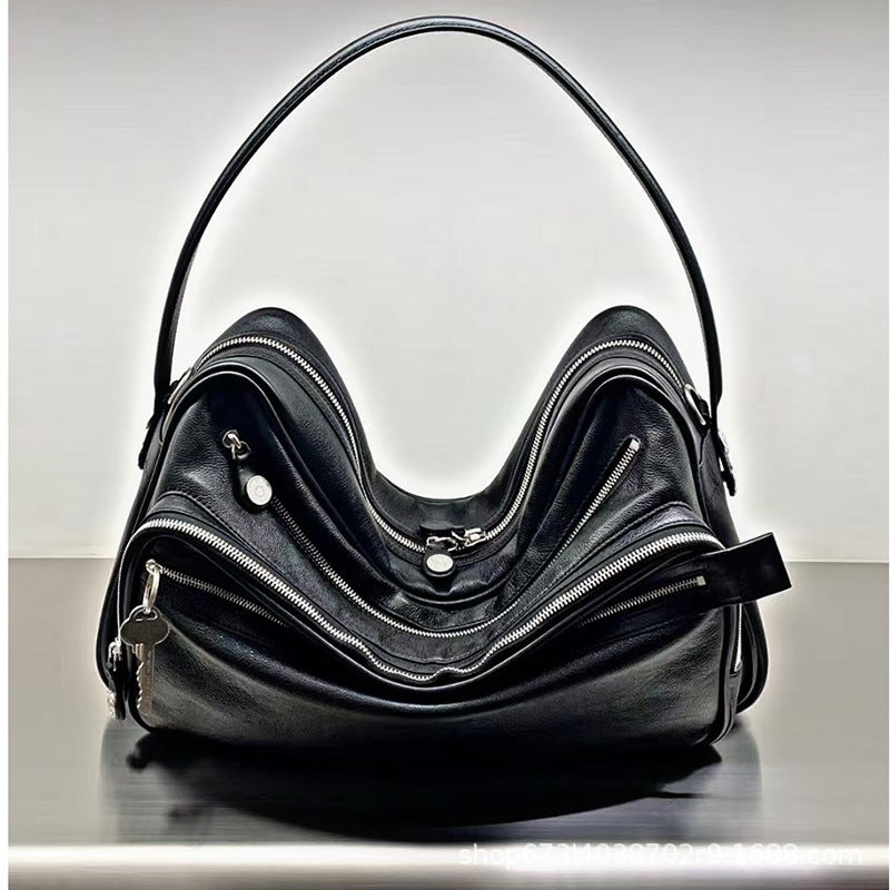 Women's & Men's Logo Button Underarm Large Capacity Leather Women's Shoulder Bag