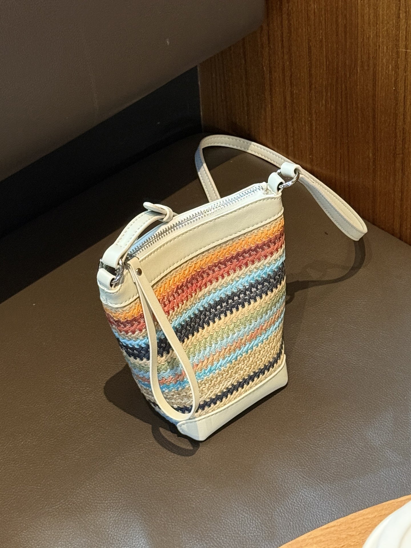 Women's Summer Raffia With Cowhide Woven Niche Women's Messenger Bag
