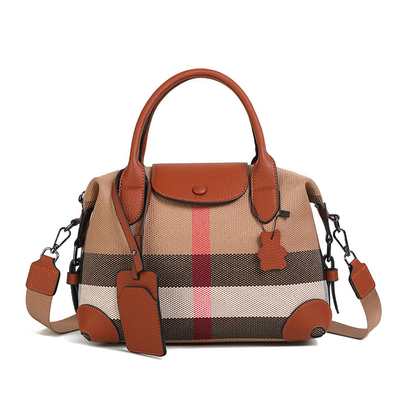 Plaid Canvas With Leather Fashion Flip Women's Handbag