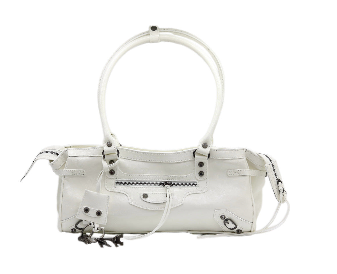 Pu Leather Motorcycle French Stick Button Women's Shoulder Bag