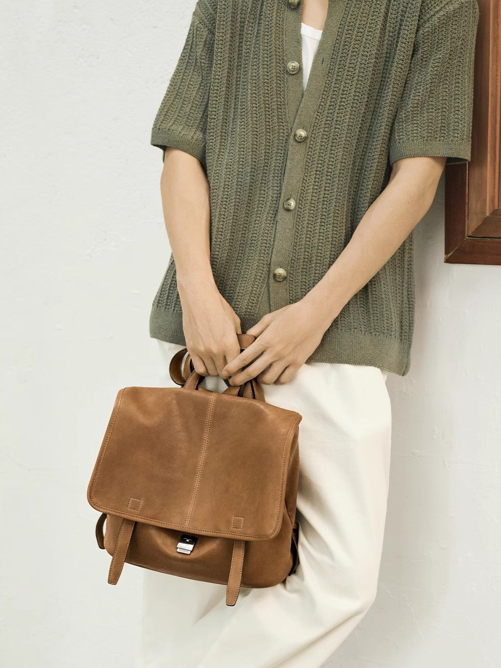 Song Vegetable Tanned Sheepskin Large Capacity Commute Women's Backpack
