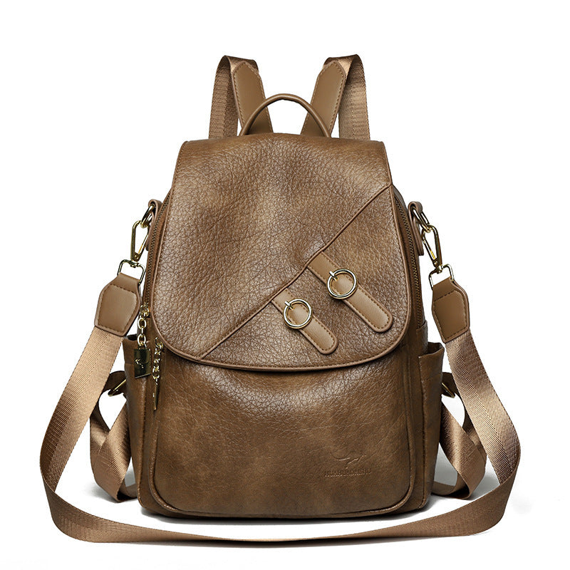 Women's Korean Fashion Soft Leather Trendy Large Women's Backpack
