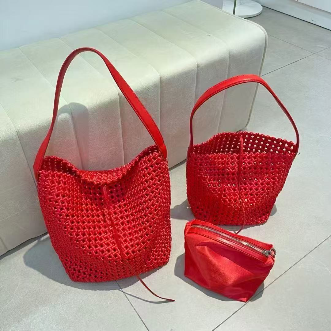Capacity Nylon Cloth Hand-woven Underarm Hollow Bucket Bags