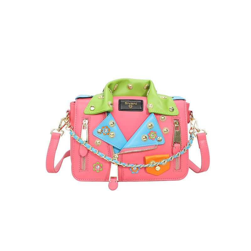 Women's Personalized Leather Jacket Fashion Studded Trend Chain Sling In Women's Shoulder Bag