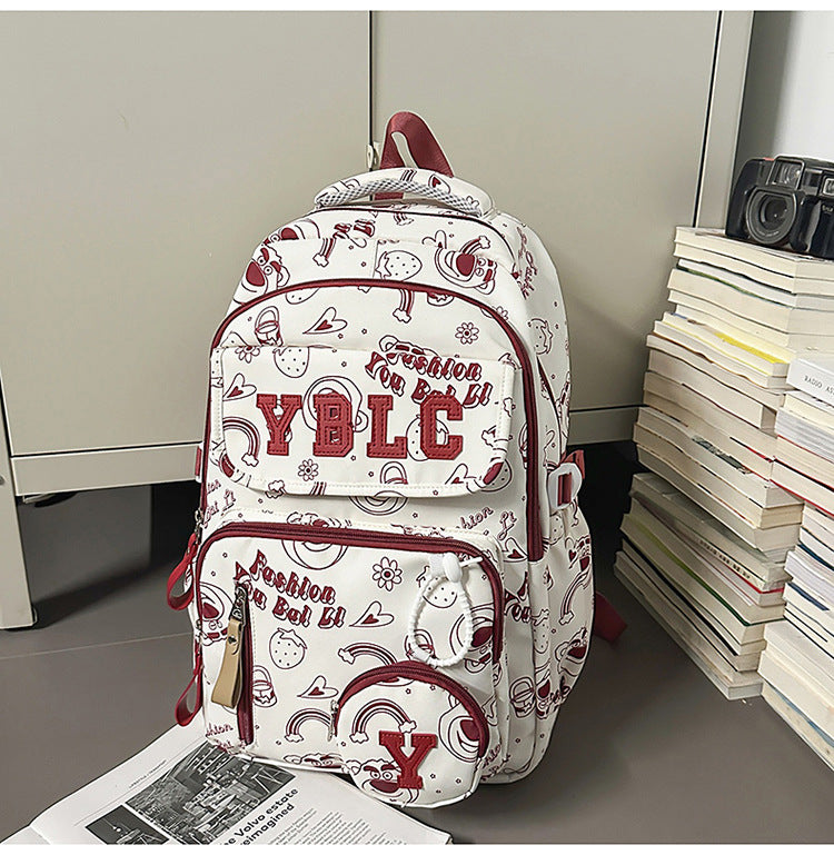 Women's & Men's Couple Large Capacity Nylon Printed Waterproof Leisure Backpack
