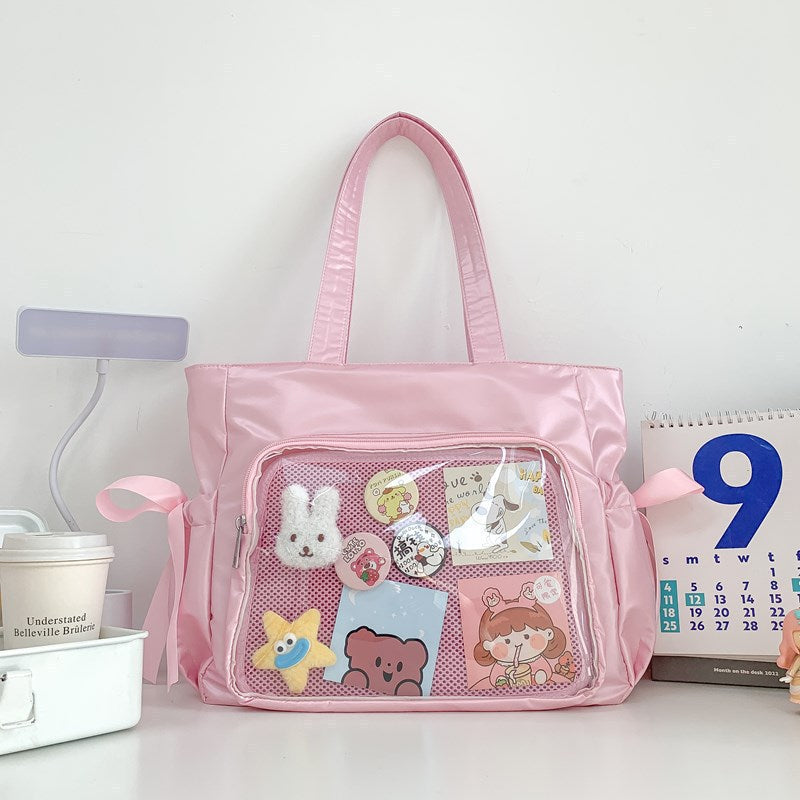 Bow Pain Large Food Intake Satin For Class Women's Shoulder Bag