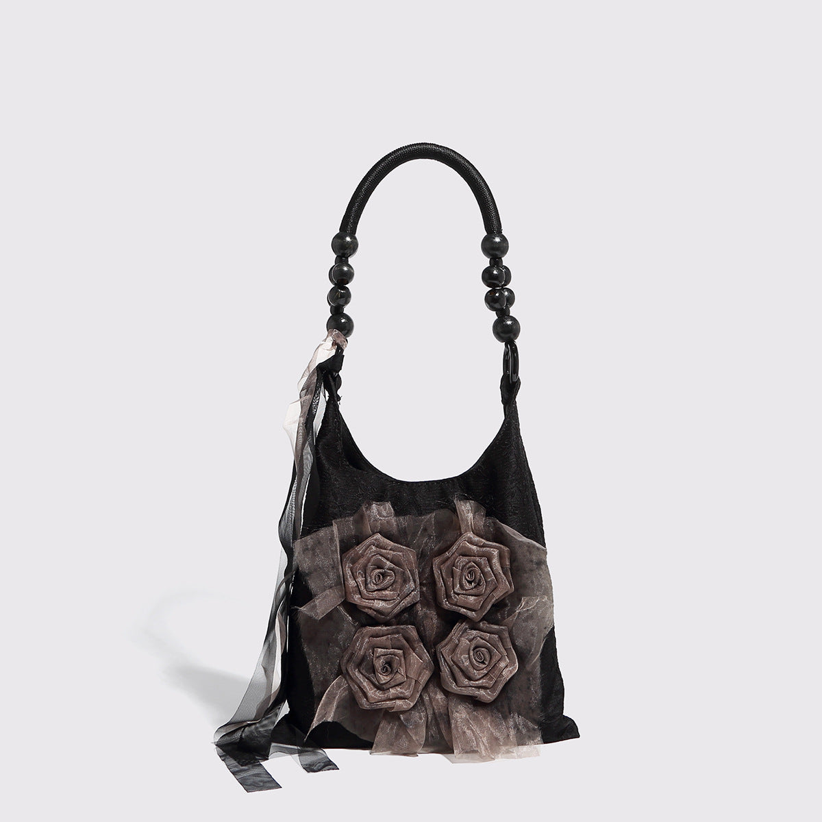 Retro Chinese Botanical Rose Flower Pleated Underarm Bag