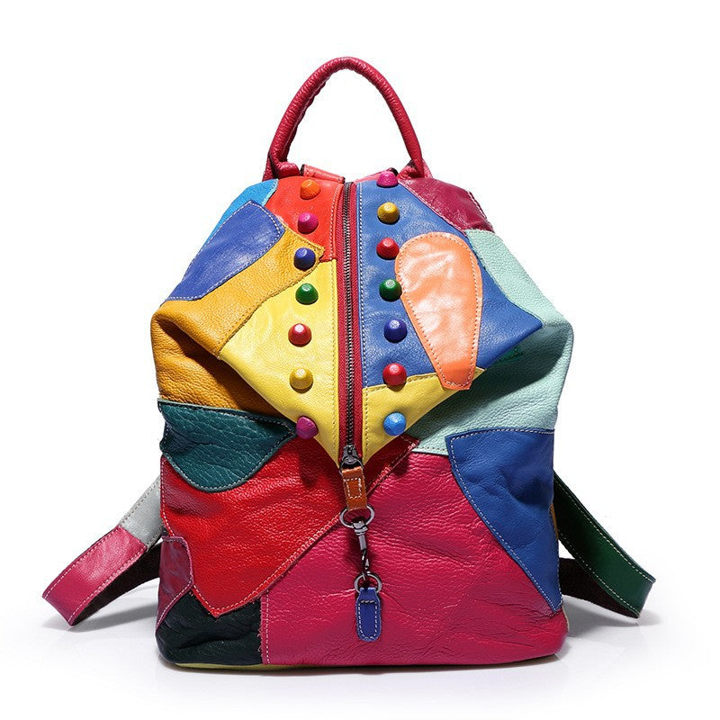 Women's Summer Fashion Color Contrast Large Capacity Out Colored Mosaic Women's Backpack