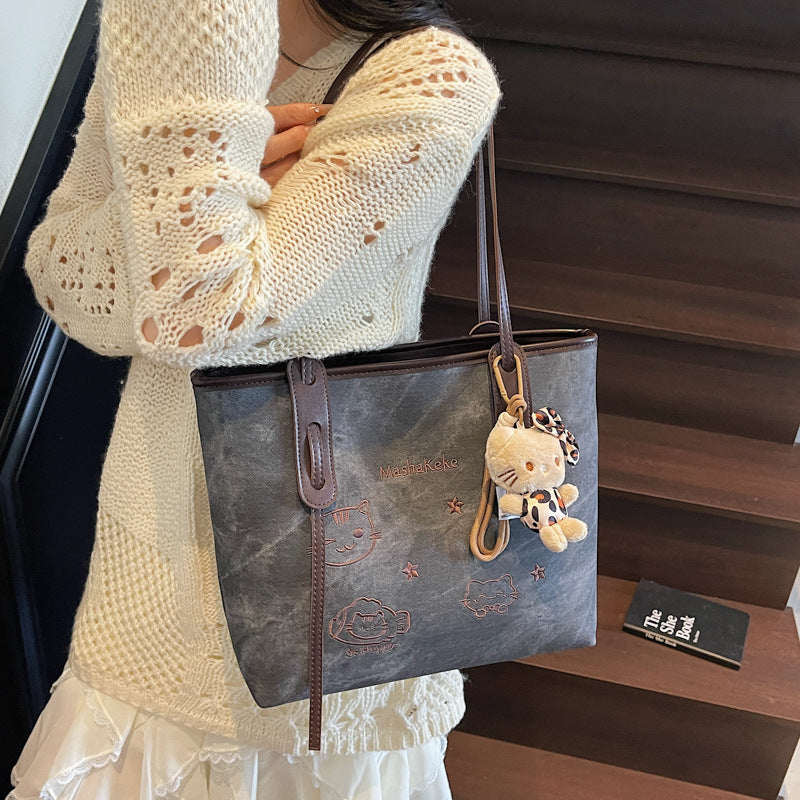 Large Capacity Totes Cute Cartoon Embroidery Tote Bag