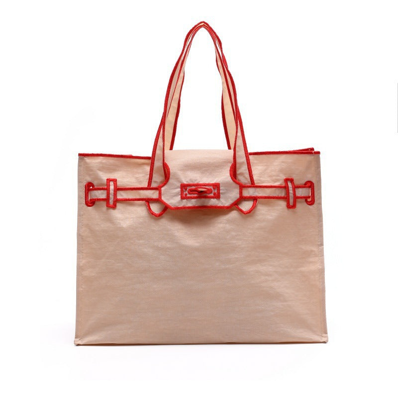 Embroidered Bow Ribbon Shopping Nylon Portable Tote Bag
