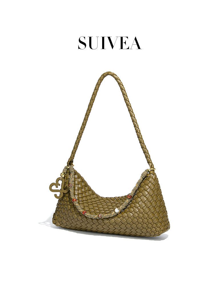 Women's Design Underarm Solid Color Woven Fashion Bags