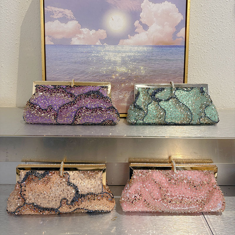 Shiny Sequined Handmade Beaded Cheongsam Elegant Dinner Chinese Retro Women's Messenger Bag