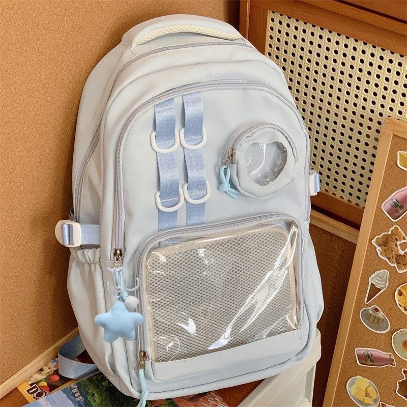 Style College Transparent Solid Color Bar Cartoon Junior Senior Leisure Backpack