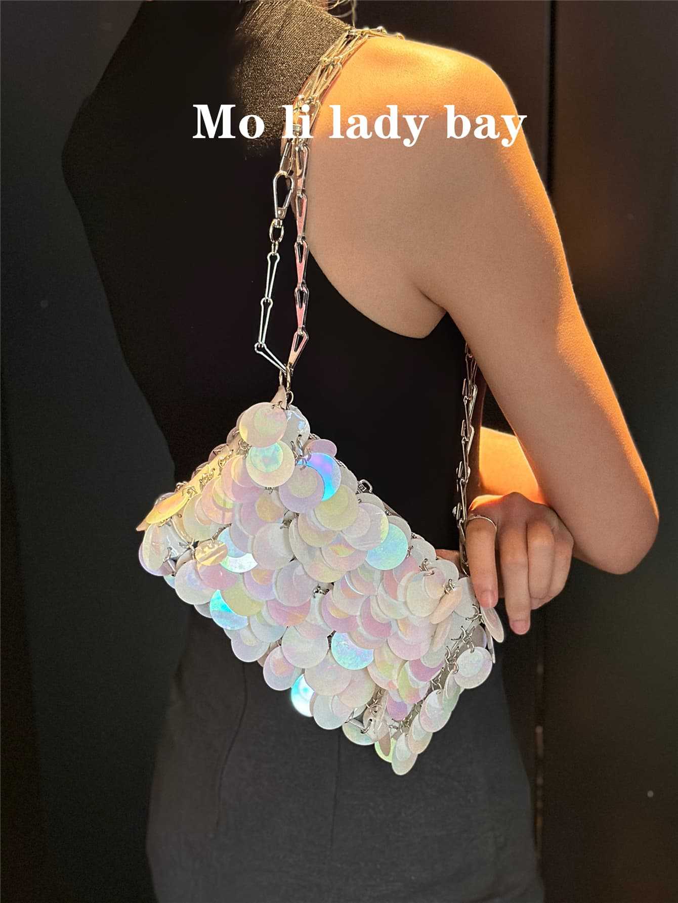 Women's Shiny Hand-woven Sequin Mobile Long Strap Women's Shoulder Bag