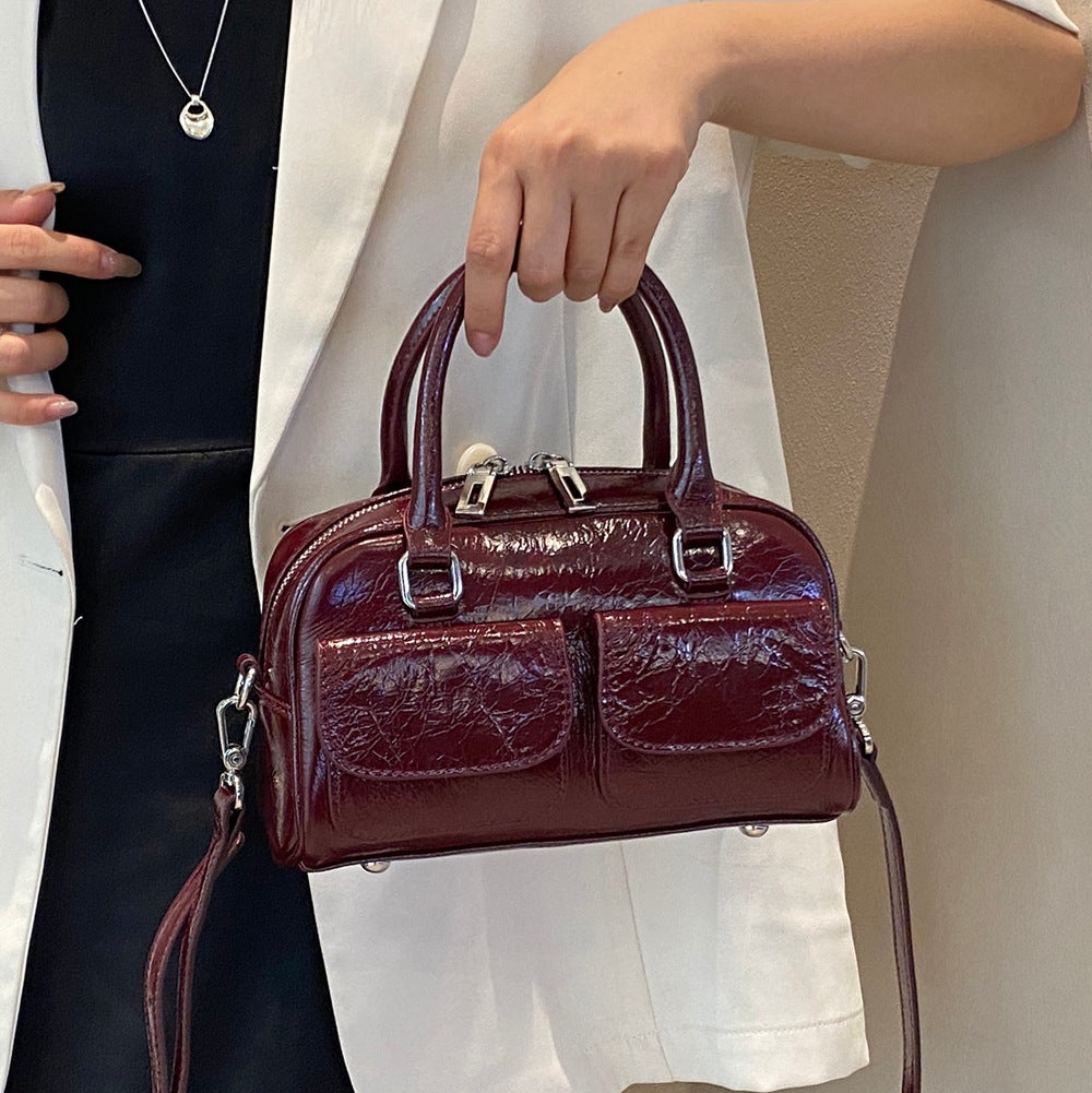 Genuine Leather Retro Female Burst Crack Cattlehide Fashion Simple Women's Handbag