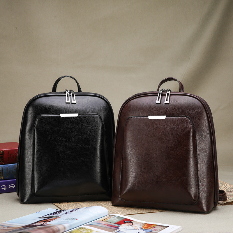 Men's Summer Sandwich Zipper Leather Storage Business Backpack
