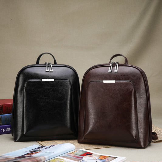 Men's Summer Sandwich Zipper Leather Storage Business Backpack