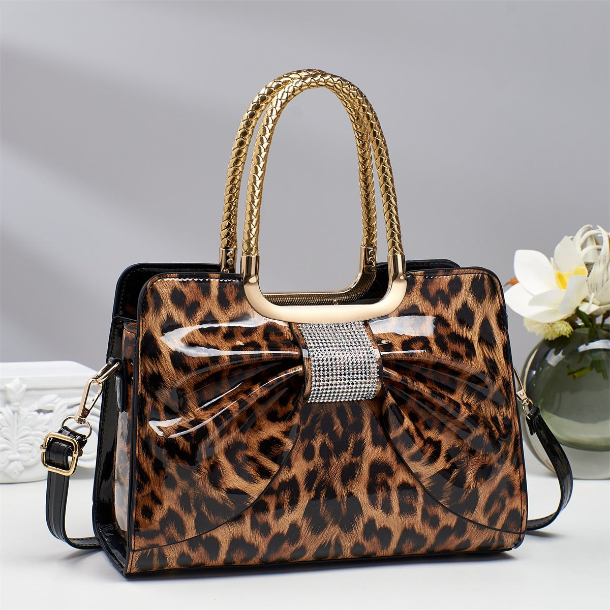 Women's Temperament Wild Elegant Bowknot Leopard Print Handbags