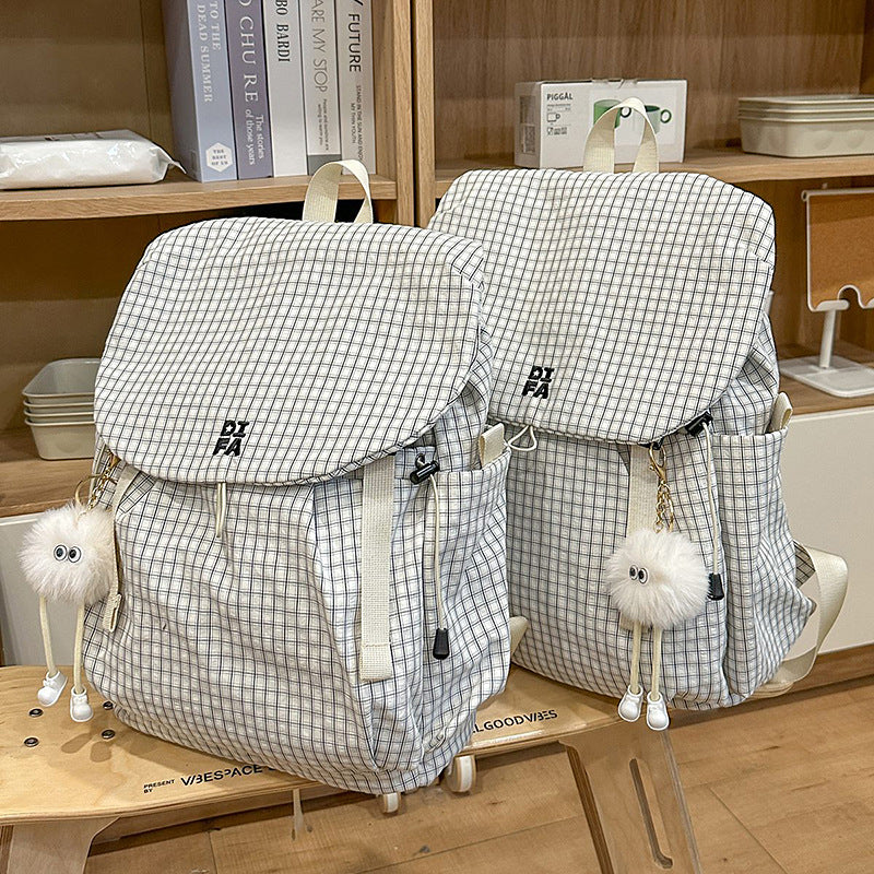 Women's Good-looking Lightweight Atmosphere Nylon Plaid Commute Leisure Backpack