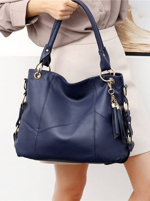 Women's Soft Leather Fashion Trendy Patchwork Big Shoulder Bags
