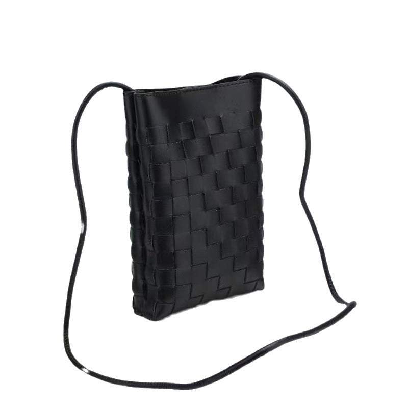 Women's Authentic Leather Weave Cell Korean Simple Mobile Phone Bag