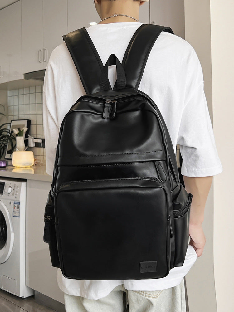 Men's Fashion Leather Computer Large Capacity Simple Leisure Backpack