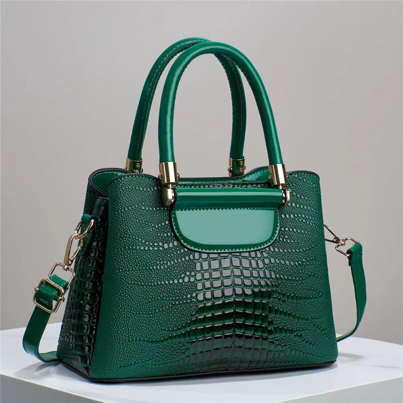 Women's Textured Bright Leather Stone Pattern Crocodile Bags