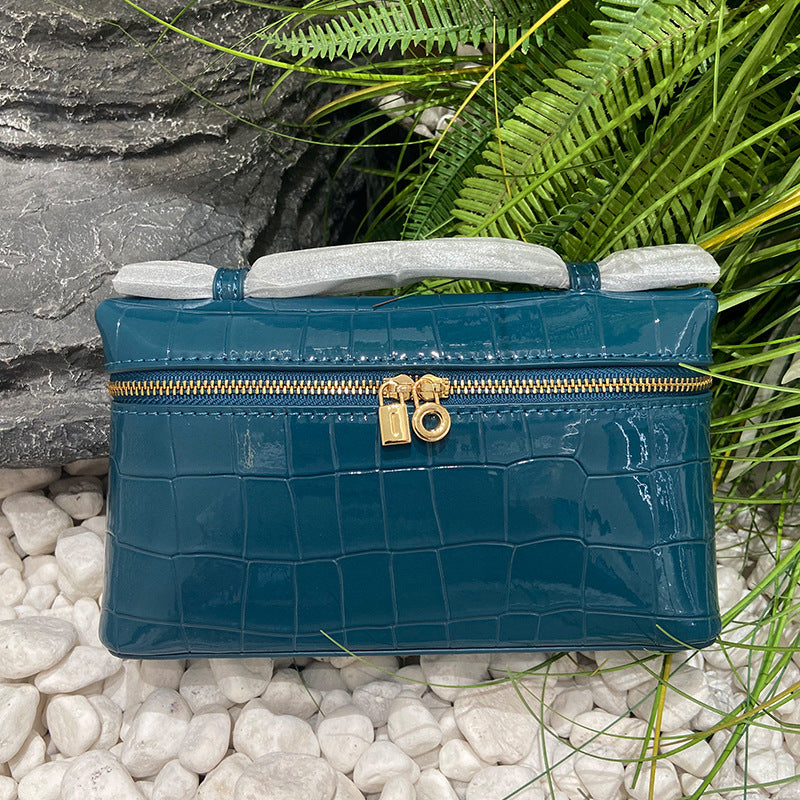 Women's Stone Pattern Lunch Box Genuine Leather Women's Messenger Bag