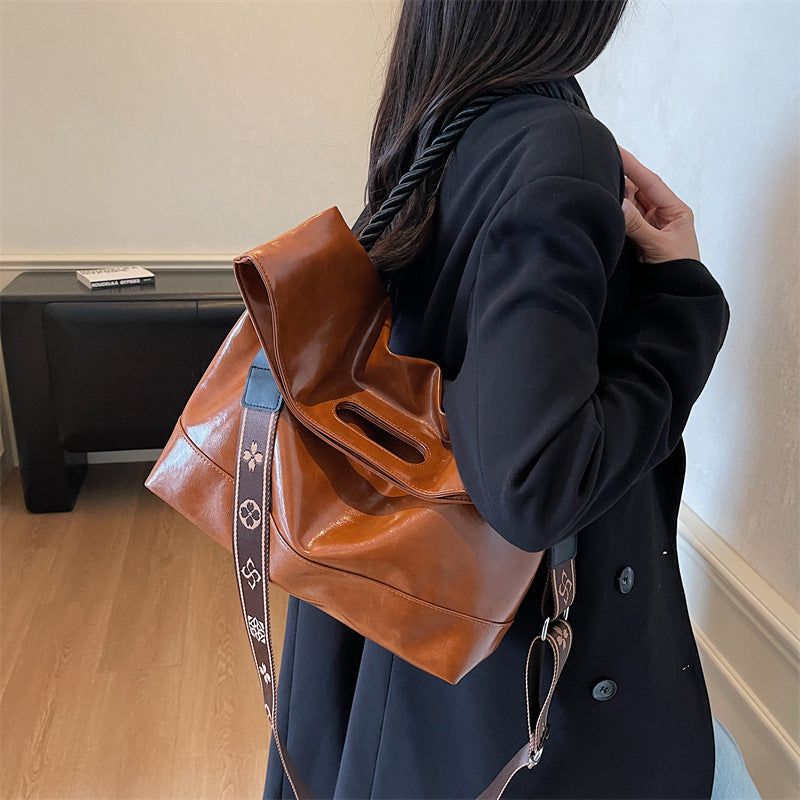 Men's Soft Leather Scottish Fold Female Trendy Tote Bag
